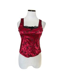 Vintage Y2K Red Brocade Corset Top Size M Fairy Goth Romantic Vamp Renaissance